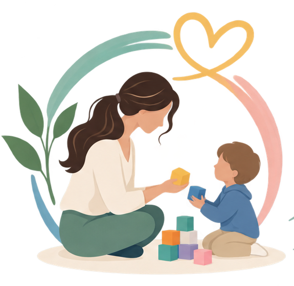 Therapist playing with a child using building blocks